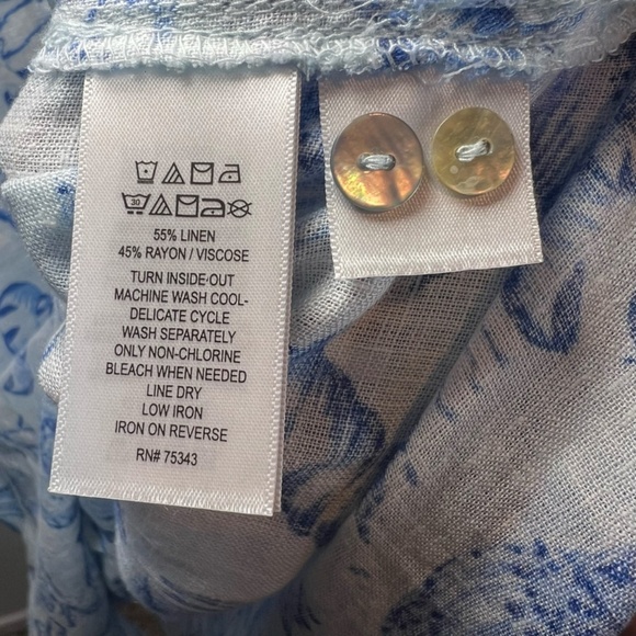 Martha Stewart Womens Linen Blend Shirt Dress Blue White Beach Shells Size Small - Picture 14 of 16